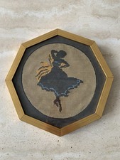 Vintage Framed Needlepoint Petit Point Dancing Woman Picture