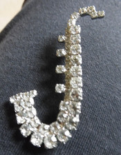 Vintage Saxophone crystal prong set brooch silver tone Jazz music - unknown era