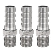 3pcs Stainless Steel Hose Barb Fitting 12mm Barbed x 1/4" NPT Male Pipe Fitting