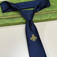 New GUCCI Blue/Gold BEE-Embroidered 100% SILK Men's Tie