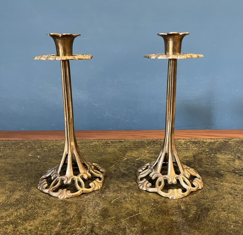 Pair art nouveau brass - art,