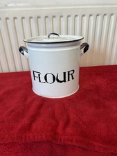 Vintage Enamel Flour Biscuit Storage Tin with Lid Made In England Retro Kitchen