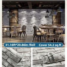 Grey 3D Brick Effect Wallpaper Realistic Slate Stone Feature Wall Paper Decor UK