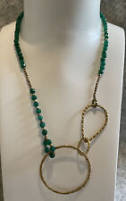 AZUNI LONDON Green Glass Stone Bead Necklace Designer 22ct Gold Plated Rings GC