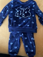 Pudsey Bear George 12-18m Navy Velour Pyjamas PJs Set 2 Piece Blue 1-1.5y Soft