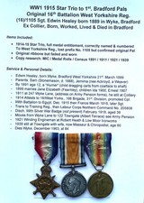 WW1 Medal Trio to 1st Bradford Pals. 16th Battn. West Yorkshire Reg. No. 1105