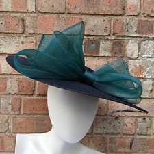 black dark green large fascinator wedding hat  Kentucky Derby Royal Ascot bow