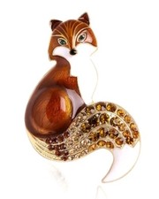 Charming brown fox brooch pin - brown,