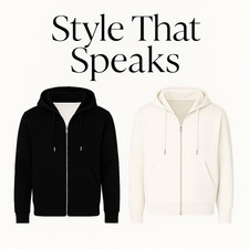 Men’s Plain Zip Up Hoodie – Casual Full Zip Sweatshirt with Pockets, Soft Cotton