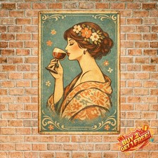 Woman Drinking Metal Sign 8x12