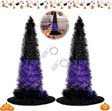 2 PCS Witch Hat With LED Lights Halloween Ornament Decor Retractable Glowing Par