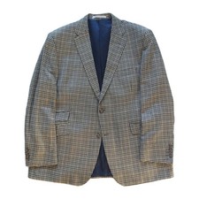 M&S Luxury Blazer Jacket Men 46R Moon Wool Linen England Heritage Gingham Check 