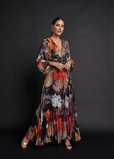 Kaleidoscope Floral Print Pleated Maxi Dress    Plus Size UK 18     (fm209-8)