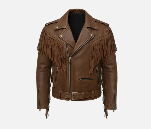 Men brown leather fringe - brown,