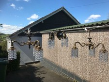 Vintage Glass Crystal Pair Of 3 Arm Chandeliers & Matching Wall Light Gilt