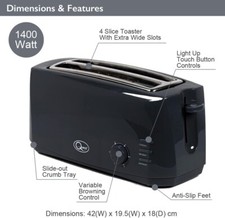 Quest 4 Slice Toaster Black -