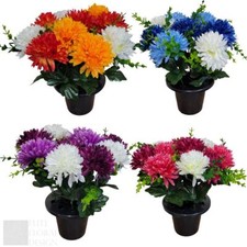 Memorial Grave Cemetery Pots Artificial Flowers Chrysanthemums with Eucalyptus