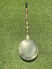 Large Antique Brass& Copper Bed warmer With Bird Etching Wooden Handle 110cm h