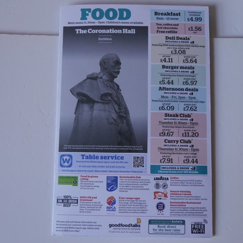 Wetherspoon menu the - wetherspoon,