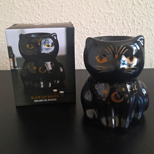 Black ceramic cat - black, oil