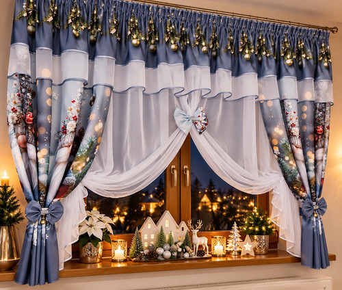 Christmas net curtain set grey - curtain,