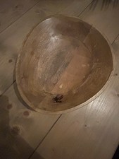 Large Vintage Elliptical Oak Chunky Fruit Bowl Curved Unusual Wooden Rustic Dish