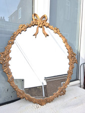 VINTAGE FRENCH BAROQUE ROCOCO WALL MIRROR ORNATE GOLD GILT METAL FRAME
