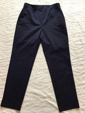 Ladies M&S Navy Ankle Trousers With Elastic In Back Of Waist - Size 12