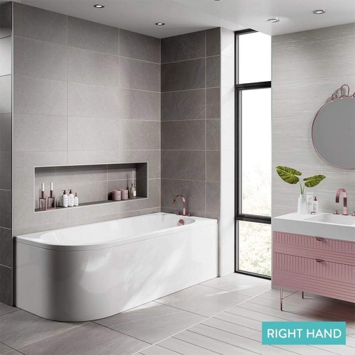 Shaped shower bath - j-shaped, rh