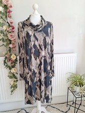 Adini Abstract Print Jersey Midi Dress Cowl Neck Long Sleeve Pockets Size M