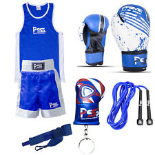 Kids Uniform 5Pcs Set top & Bottom Age 3-14 Years Junior Boxing Gloves 1004 Blue