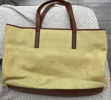 Timberland brown leather and Yellow Woven Canvas Tote Bag Handbag Shoulder