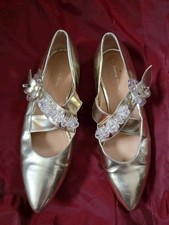 Simone Rocha Golden Leather Flat Shoes Size EU 39 UK 6