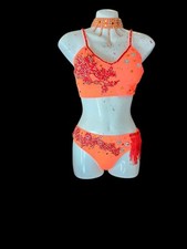 Orange 2 Piece Freestyle Dancing Costume Suit Size 8 10 U16 Adult W/Accessories