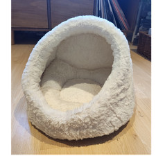 White Plush Cave Cat Bed with