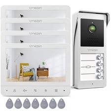TMEZON 7'' Video Entry Intercom System with 4x Colour Monitors 4-Apartments RFID