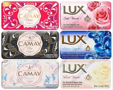 6 Mixed Soap Bars Camay & Lux Classic Soft Touch Natural Aqua Sparkle Chic Velv
