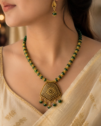 Green kundan necklace - kundan, set