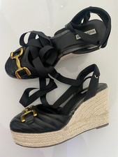 New River Island Norma Ladies Size UK 9 EU42 Black Wedge Espadrille Tie Sandals