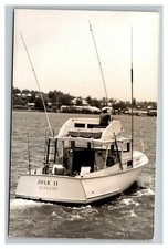 Vintage 1950's RPPC Postcard Cabin Cruiser Boat in the Bay in Bermuda
