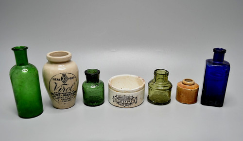 Antique pots bottles - antique, pots/