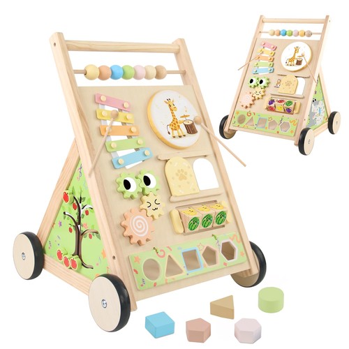 Wooden baby walker with - wooden, wheels