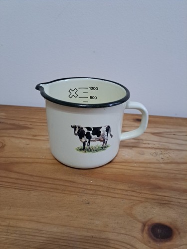 Vintage enamel milk jug - vintage, with