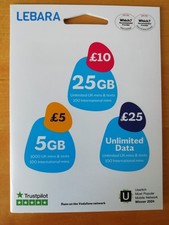 LEBARA PAYG Pay As You Go UK Sim Card TRICUT so fits all phones ZERO CREDIT