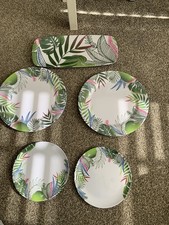 Tropical Leaf Melamine Outdoor Dining Picnic 5 Piece Set New