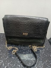 Biba Black Leather Suede Embossed Shoulder Bag Gold Chain Vintage Vibes