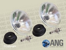 MORRIS MINOR 1000, WOLSELEY 1500, RILEY 1.5 HALOGEN HEADLAMPS & BULBS (7") x 2