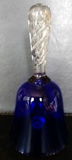 Vintage Blue Glass Handbell with Clear Glass Handle Decorative Collectible
