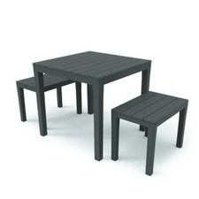 WAS £185: Anthracite Square Garden Plastic Patio Table + Benches Furniture Set