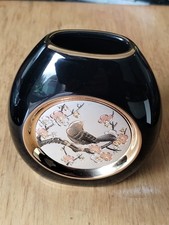 Art of Chokin Small Vase Japan 24KT Gold Edged, Black, Silver & Gold  Boxed 